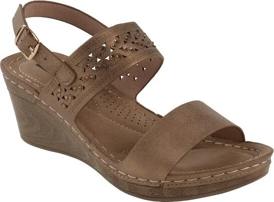 GC Shoes Foley Bronze Perforated Comfort Slingback Wedge Sandals