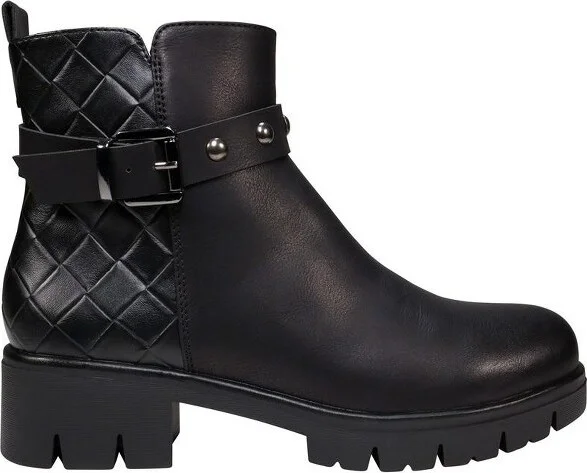 GC Shoes Georgia Black Buckle Studded Strap Croc Block Heel Ankle Boots - Image 2