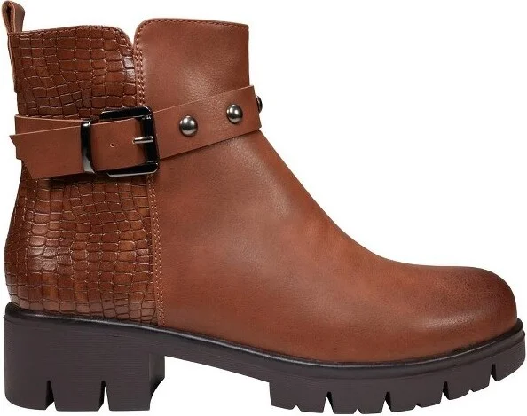 GC Shoes Georgia Black Buckle Studded Strap Croc Block Heel Ankle Boots - Image 3
