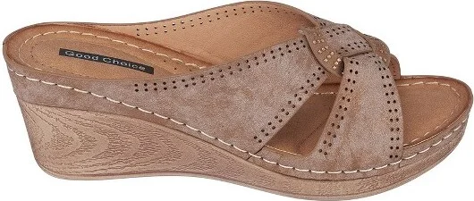 GC Shoes Giselle Bronze Perforated Comfort Slide Wedge Sandals - Image 2