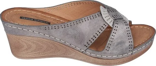 GC Shoes Giselle Bronze Perforated Comfort Slide Wedge Sandals - Image 3
