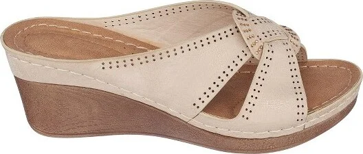 GC Shoes Giselle Bronze Perforated Comfort Slide Wedge Sandals - Image 4
