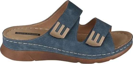 GC Shoes Gretchen Navy Double Velcro Band Comfort Slide Flat Sandals - Image 2