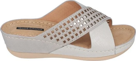GC Shoes Isabella Gold Embellished Comfort Slide Wedge Sandals - Image 3
