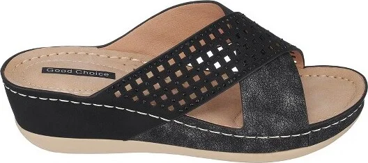 GC Shoes Isabella Gold Embellished Comfort Slide Wedge Sandals - Image 4