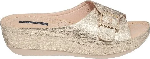 GC Shoes Justina Pewter Buckle Comfort Slide Wedge Sandals - Image 3