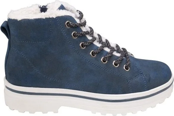 GC Shoes Justine Navy Fur Rimmed Lace Up Ankle Booties - Image 2
