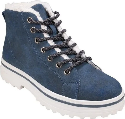 GC Shoes Justine Navy Fur Rimmed Lace Up Ankle Booties