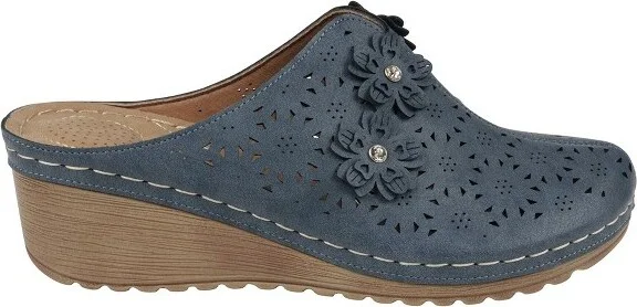 GC Shoes Krista Black Perforated Flower Slide Wedge Mule - Image 3