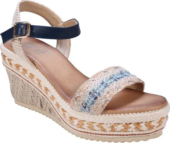 GC Shoes Lauren Black Slingback Espadrille Wedge Sandals