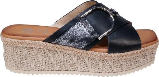 GC Shoes Lindsey Black Buckle Cross Strap Espadrille Slide Platform Sandals - Image 2