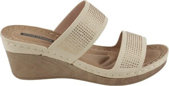 GC Shoes Madore Tan Embellished Comfort Slide Wedge Sandals - Image 2