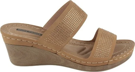 GC Shoes Madore Tan Embellished Comfort Slide Wedge Sandals - Image 3