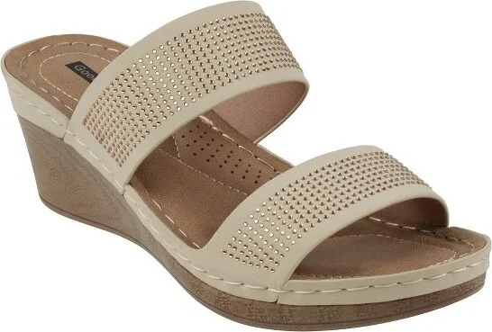 GC Shoes Madore Tan Embellished Comfort Slide Wedge Sandals