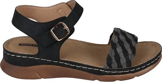 GC Shoes Millis Black Woven Comfort Slingback Flat Sandals - Image 2