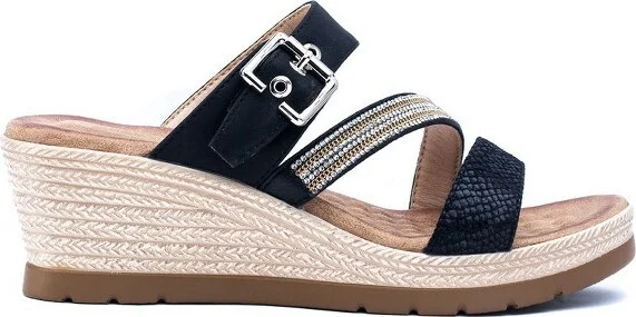 GC Shoes Monica Black Embellished Comfort Slide Wedge Sandals - Image 2