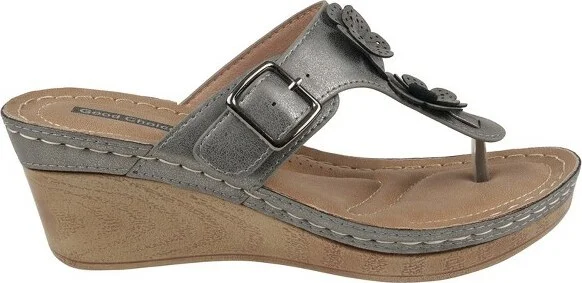 GC Shoes Narbone Gold Flower Comfort Slide Wedge Sandals - Image 6