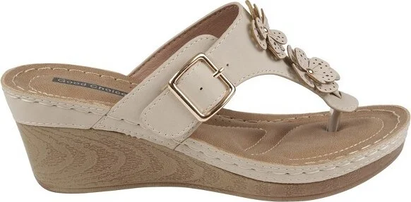 GC Shoes Narbone Gold Flower Comfort Slide Wedge Sandals - Image 7