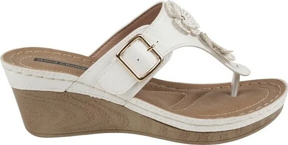 GC Shoes Narbone Gold Flower Comfort Slide Wedge Sandals - Image 8