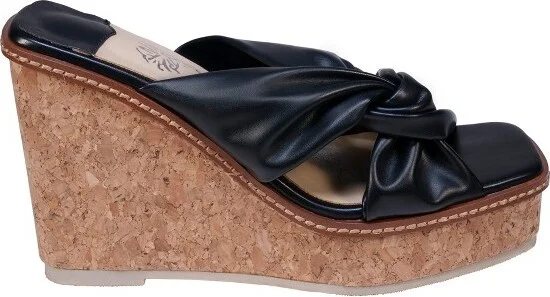 GC Shoes Neila Black Knotted Squared Toe Cork Slide Wedge Sandals - Image 2