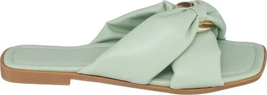GC Shoes Perri Green Knotted Cross Strap Squared Toe Slide Flat Sandals - Image 2