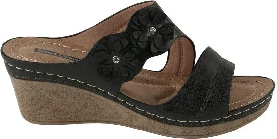 GC Shoes Rita Gold Flower Comfort Slide Wedge Sandals - Image 3