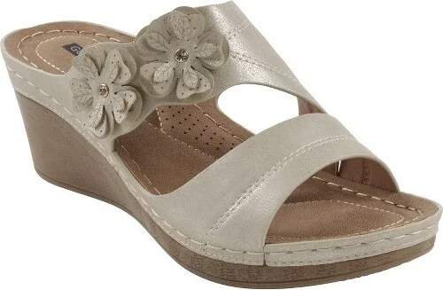 GC Shoes Rita Gold Flower Comfort Slide Wedge Sandals