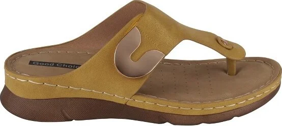 GC Shoes Sam Yellow Hardware Comfort Slide Flat Sandals - Image 5