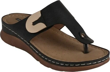 GC Shoes Sam Yellow Hardware Comfort Slide Flat Sandals