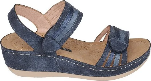 GC Shoes Samar Black Double Band Velcro Comfort Slingback Wedge Sandals - Image 3