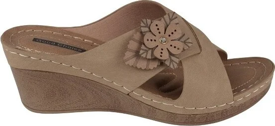 GC Shoes Selly Yellow Cross-Strap Flower Comfort Slide Wedge Sandals - Image 3
