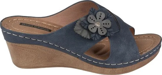 GC Shoes Selly Yellow Cross-Strap Flower Comfort Slide Wedge Sandals - Image 4