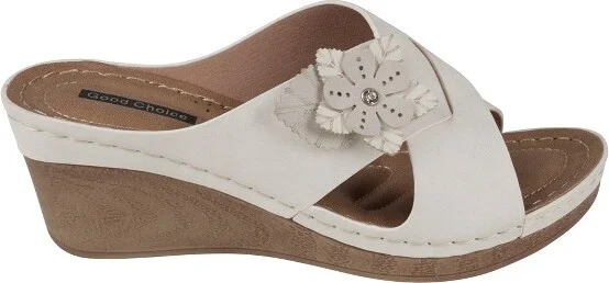 GC Shoes Selly Yellow Cross-Strap Flower Comfort Slide Wedge Sandals - Image 6