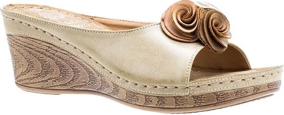 GC Shoes Sydney Natural Flower Comfort Slide Wedge Sandals