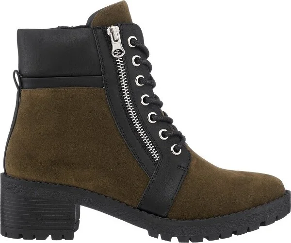 GC Shoes Taylor Olive Zipper Detail Two-Tone Lace Up Combat Boots - Image 2