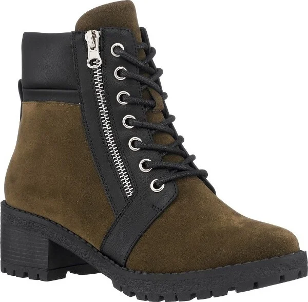 GC Shoes Taylor Olive Zipper Detail Two-Tone Lace Up Combat Boots