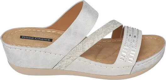 GC Shoes Tera Gold Embellished Comfort Slide Wedge Sandals - Image 3