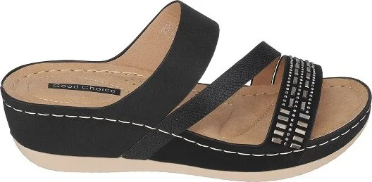 GC Shoes Tera Gold Embellished Comfort Slide Wedge Sandals - Image 4