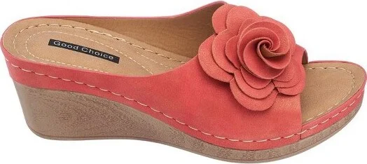 GC Shoes Tokyo Red Flower Comfort Slide Wedge Sandals - Image 5