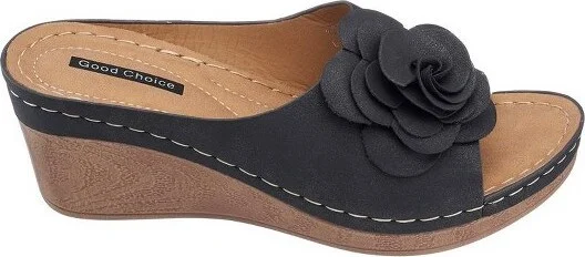 GC Shoes Tokyo Red Flower Comfort Slide Wedge Sandals - Image 8