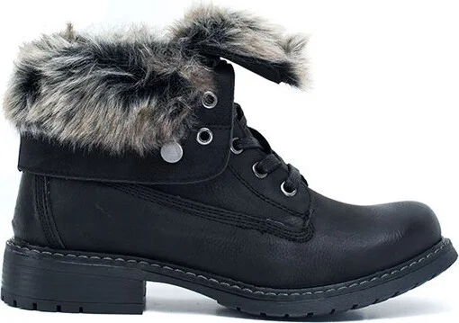 GC Shoes Trudie Black Fur Lace Up Combat Boots - Image 2