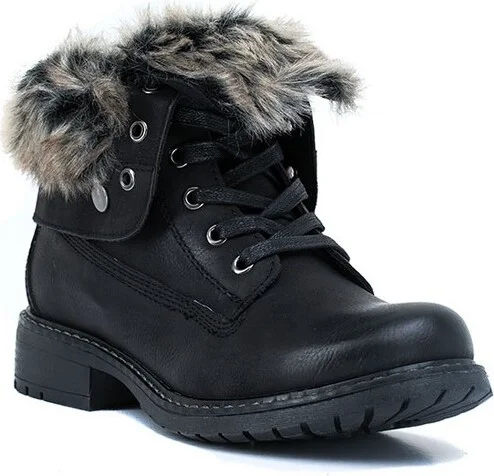 GC Shoes Trudie Black Fur Lace Up Combat Boots