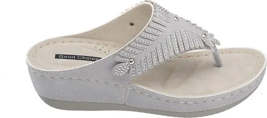GC Shoes Virginia Gray Embellished Comfort Slide Wedge Sandals - Image 2