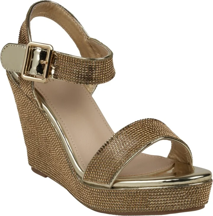 Gc Shoes Women's Betty Embellished Wedge Slingback Wedge Sandals