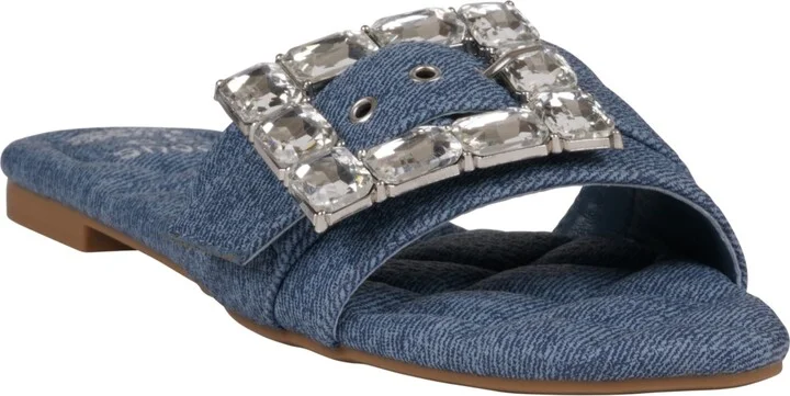 Gc Shoes Women's Bianca Rhinestone Buckle Flat Sandals