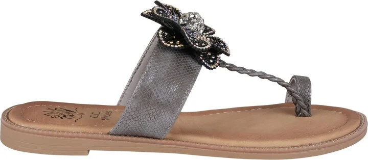 Gc Shoes Women's Blossom Flower Embellished Toe Ring Flat Sandals - Image 2