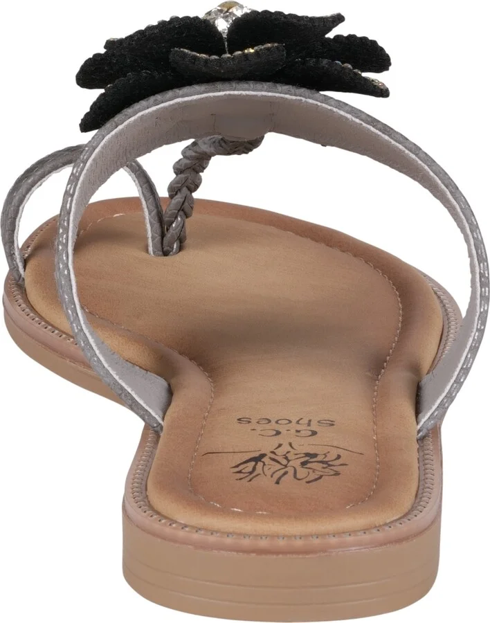 Gc Shoes Women's Blossom Flower Embellished Toe Ring Flat Sandals - Image 3
