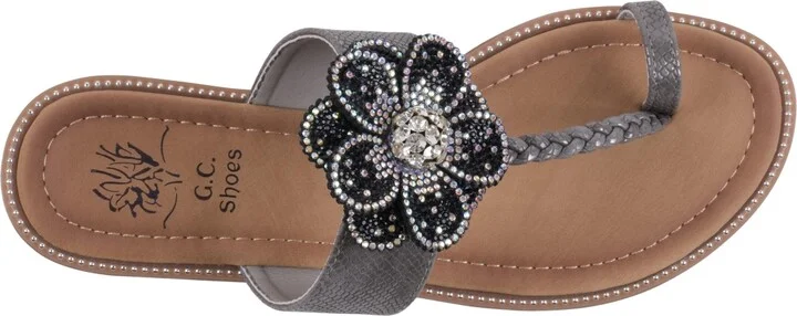 Gc Shoes Women's Blossom Flower Embellished Toe Ring Flat Sandals - Image 4