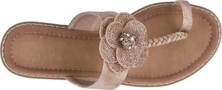 Gc Shoes Women's Blossom Flower Embellished Toe Ring Flat Sandals - Image 8