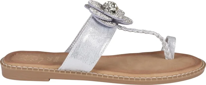 Gc Shoes Women's Blossom Flower Embellished Toe Ring Flat Sandals - Image 10